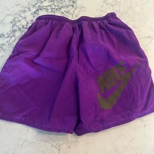 Vintage Nike Spell Out Swoosh Logo Purple Lined Shorts Mens Large 90s